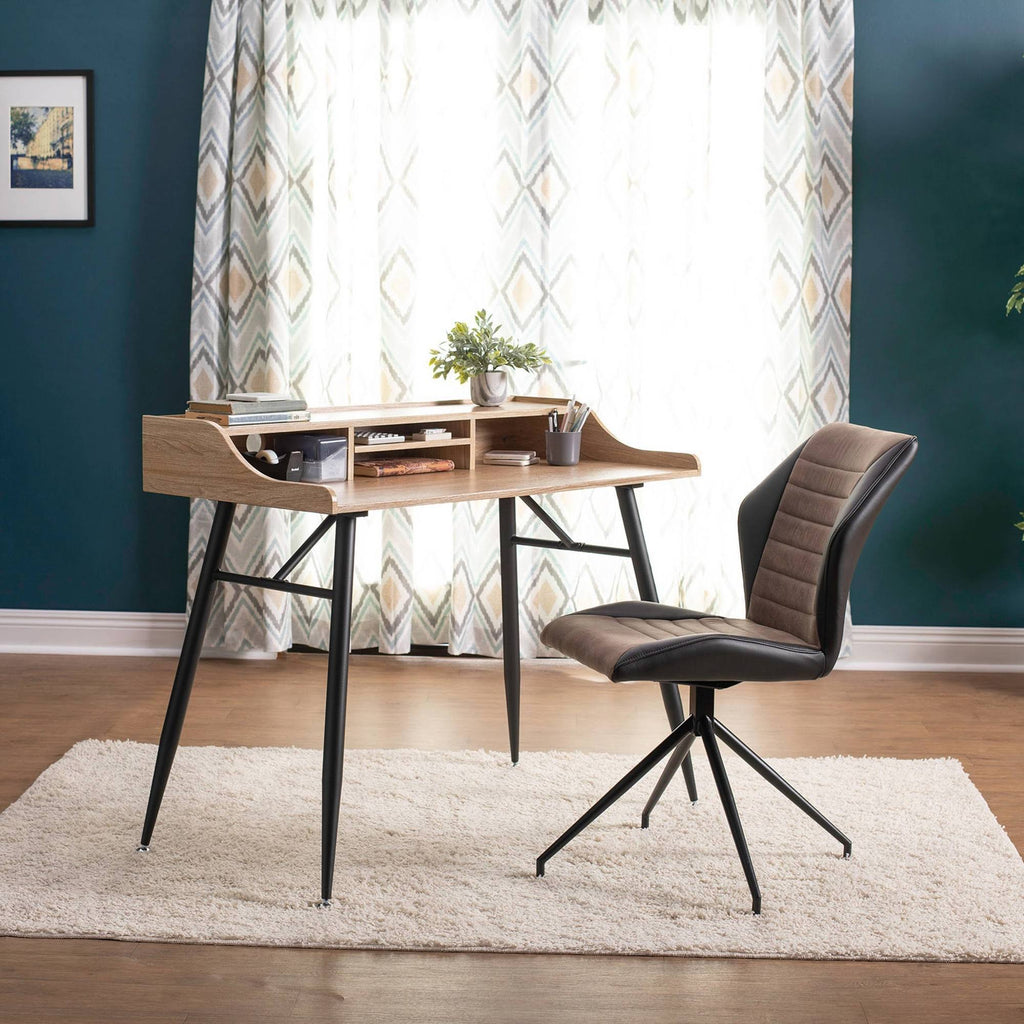 Black Brown Swivel Accent Chair with Metal Base L579497