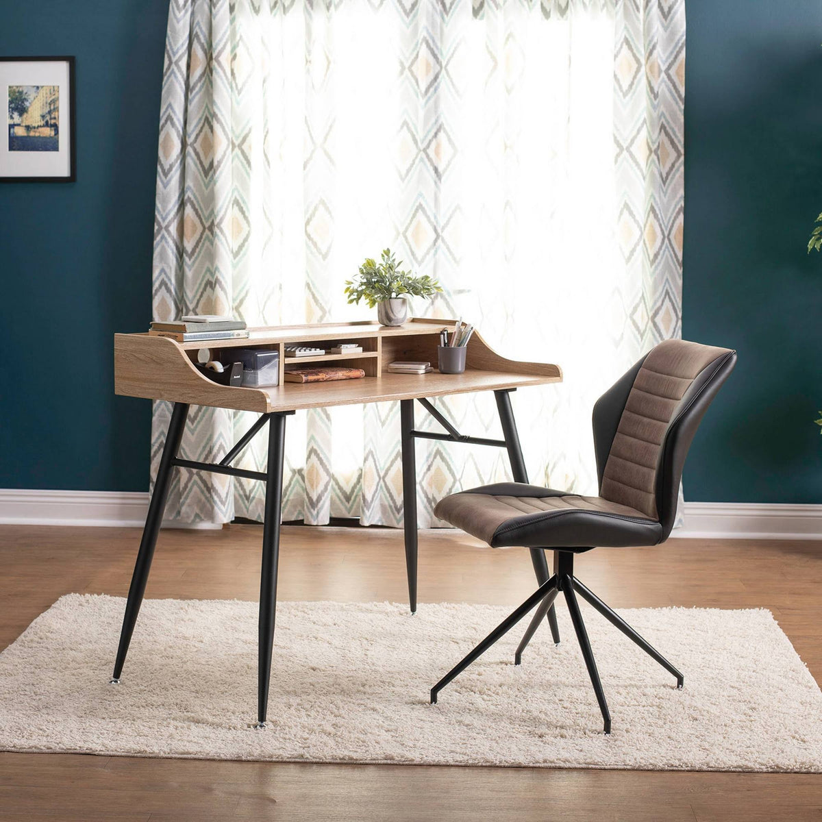 Black Brown Swivel Accent Chair with Metal Base L579497