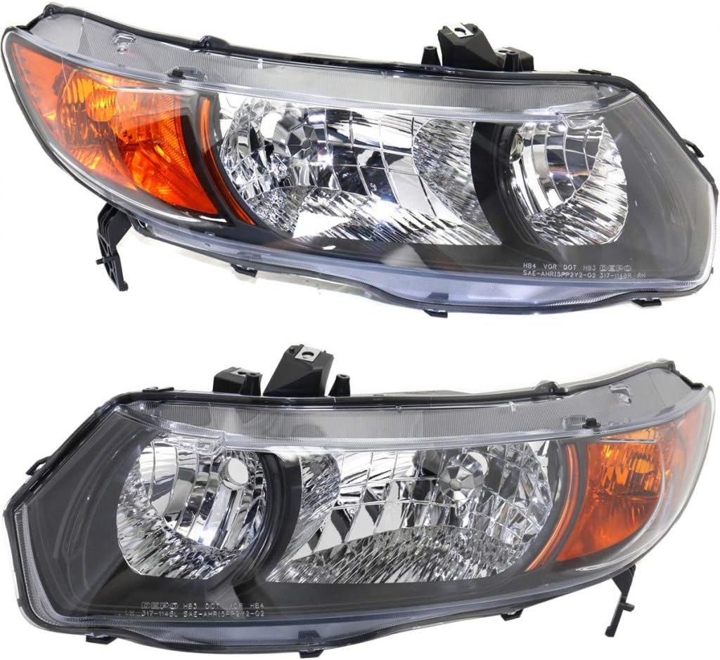 Headlight Assembly for Honda Civic 2006 2007 Driver Side Black Housing with Bulbs H878221