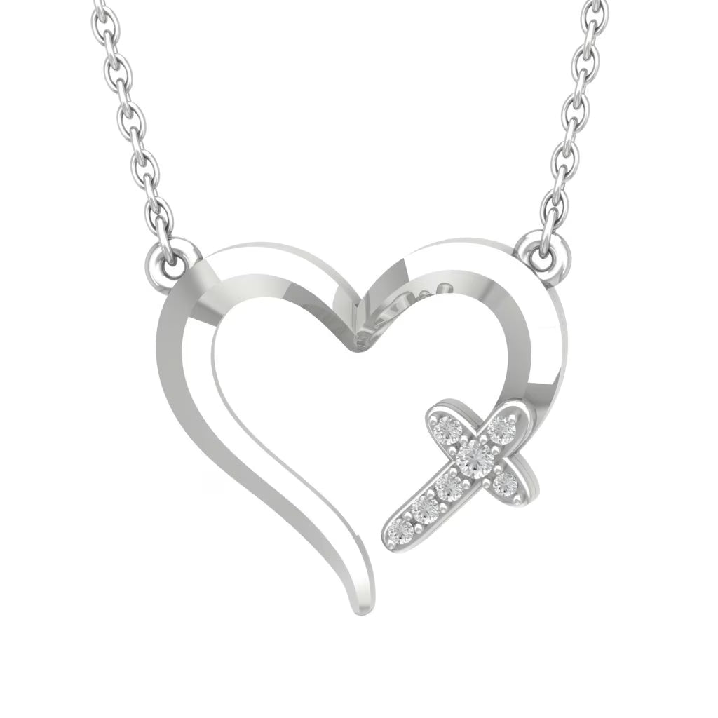 Sterling Silver Diamond Cross Heart Pendant Necklace, 18" T867362