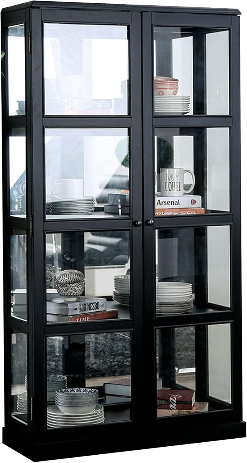 Black Wooden Curio Cabinet with Two Glass Doors and Four Shelves Q289
