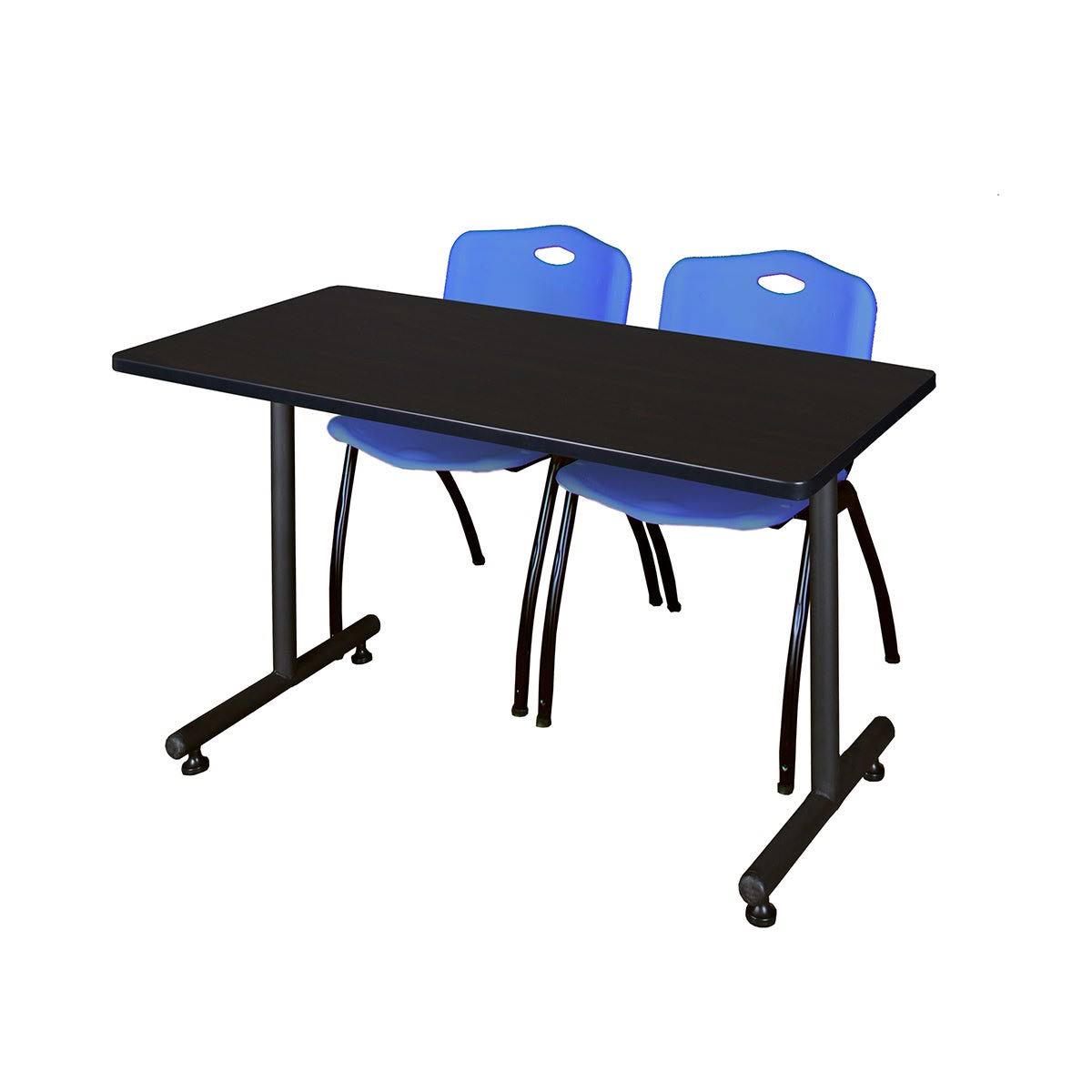 Beige Training Table with 2 Blue Stack Chairs O949