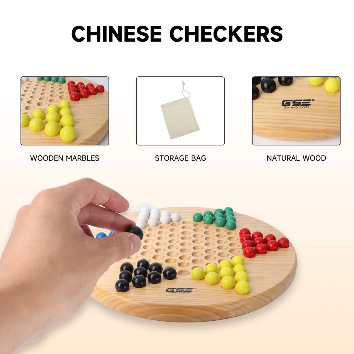 11.5" Wooden Chinese Checker Board Game with 66 Wood Marbles R67652