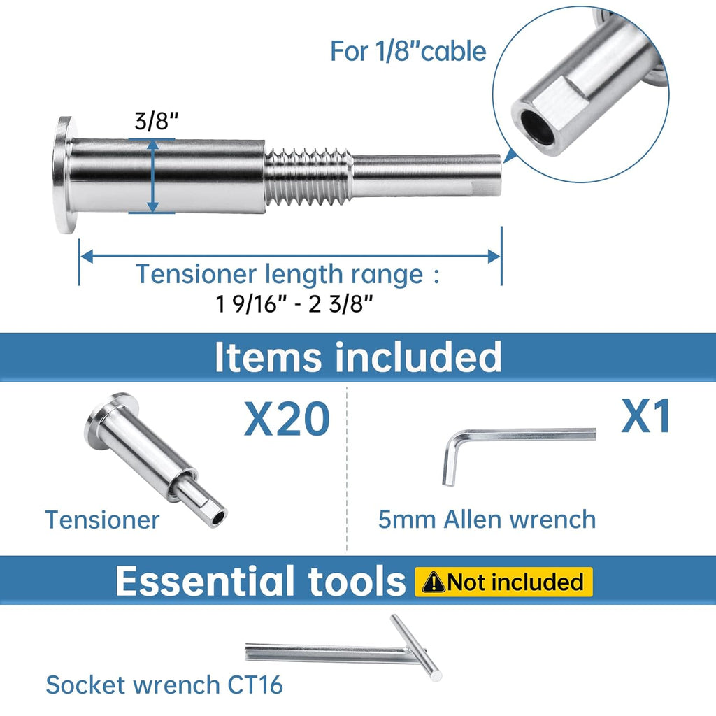 20Pack 1/8 Invisible Cable Railing Kit T316 Stainless Steel Cable Railing Hardware L4526