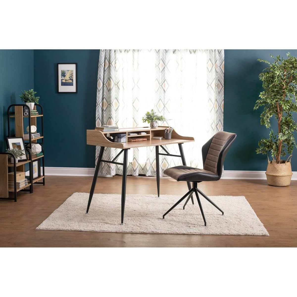 Black Brown Swivel Accent Chair with Metal Base L579497