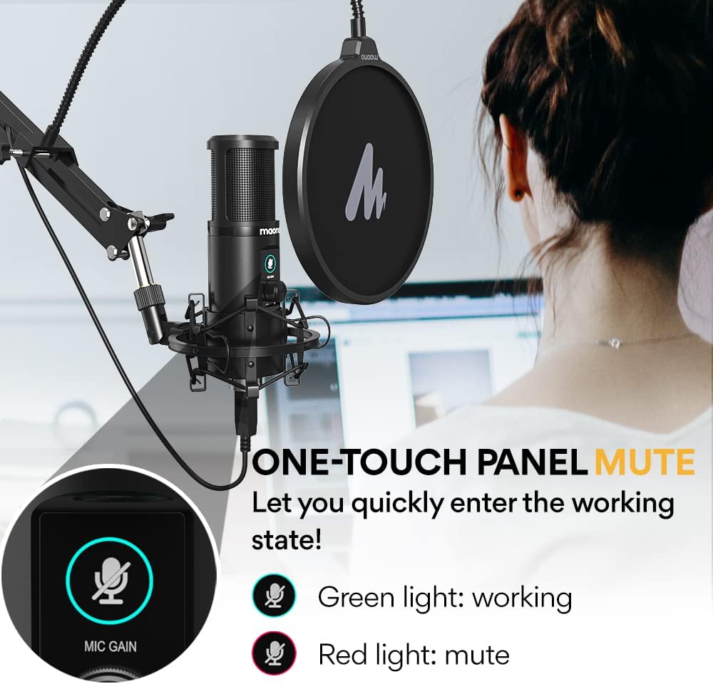 USB Condenser Microphone with One-Touch Mute and Gain Knob, Pack of 2 B7081