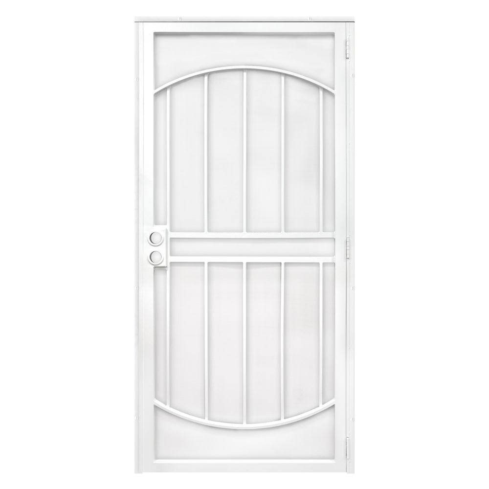 White Surface Mount Outswing Steel Security Door with Perforated Metal Screen E894
