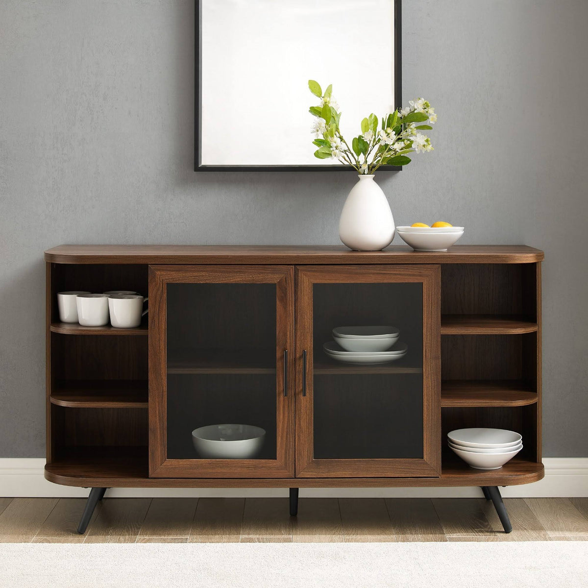 Dark Walnut Curved Edge Glass Door Sideboard X391