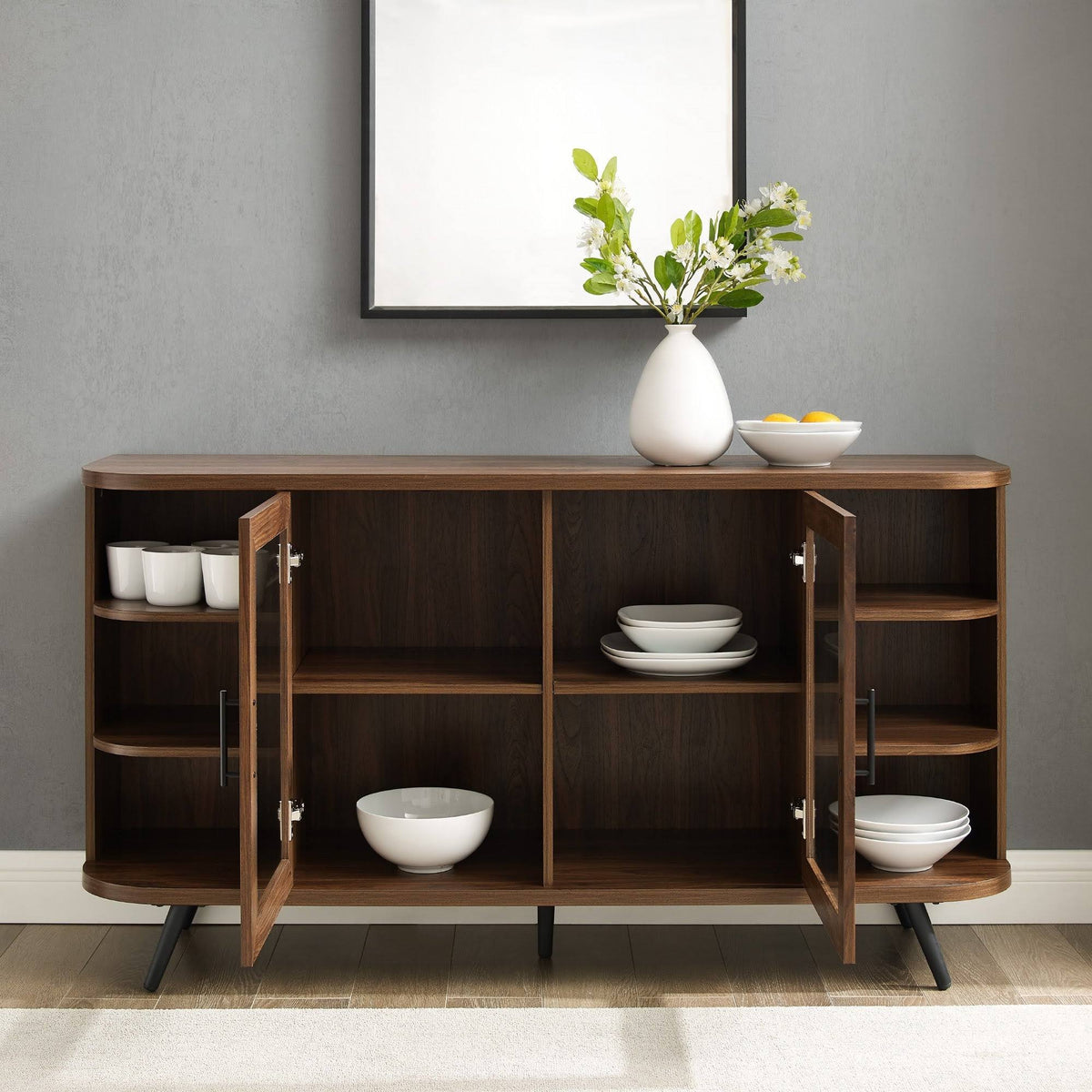 Dark Walnut Curved Edge Glass Door Sideboard X391
