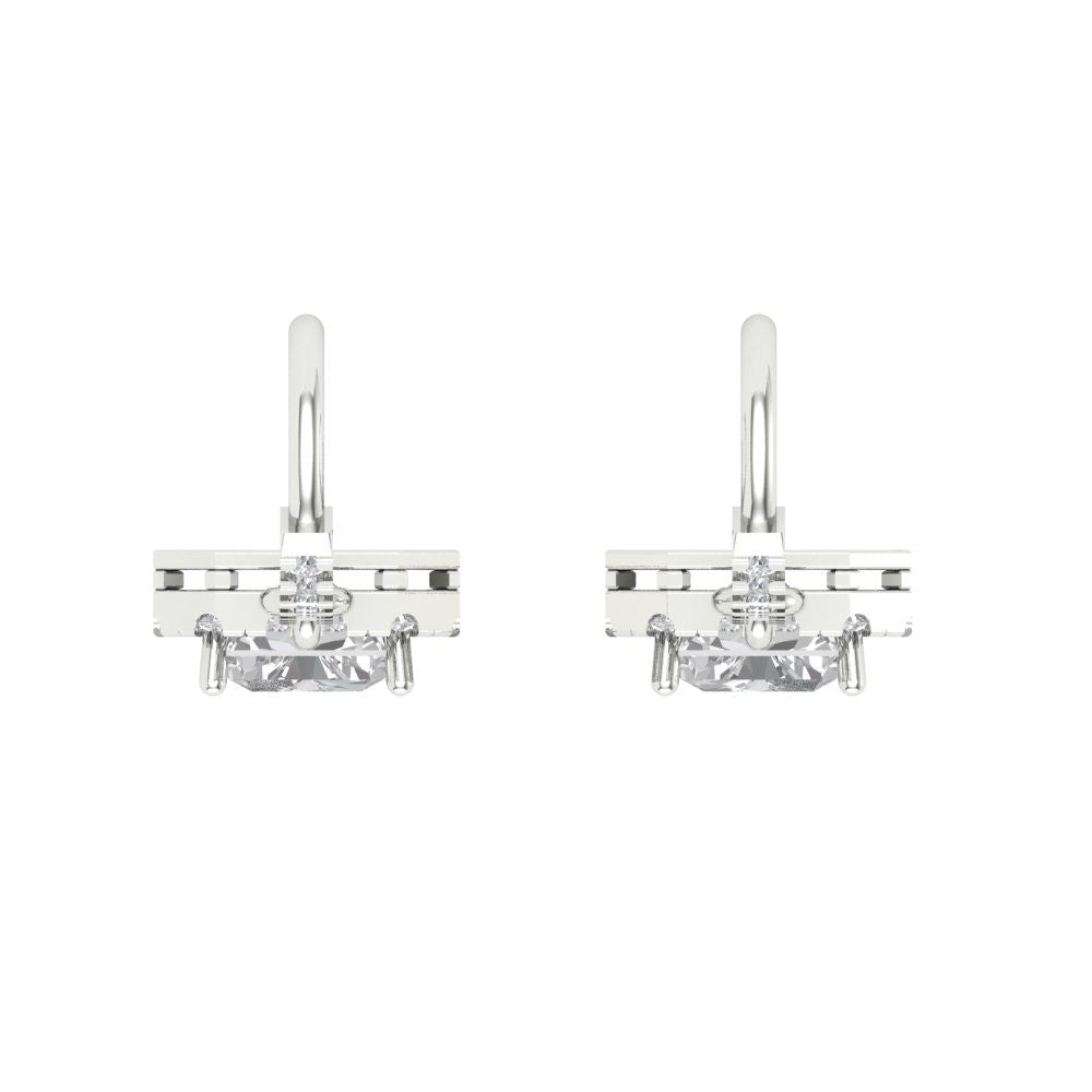 14K White Gold Emerald Cut Halo Drop Dangle Earrings U938