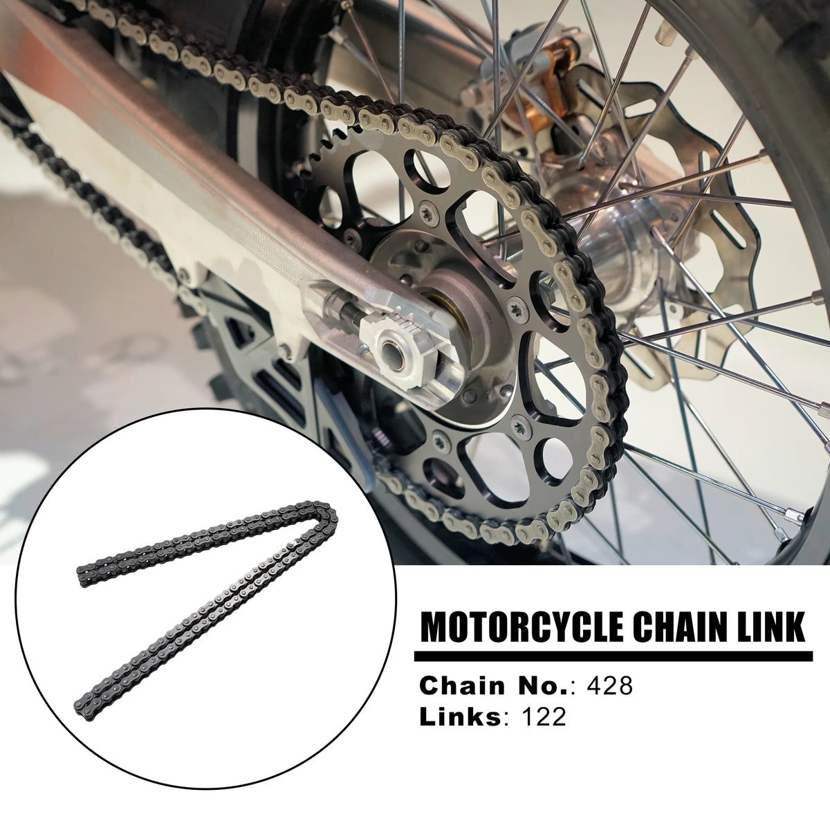 428 Motorcycle Chain 122 Link Non O-Ring with Connecting Master Link Z260