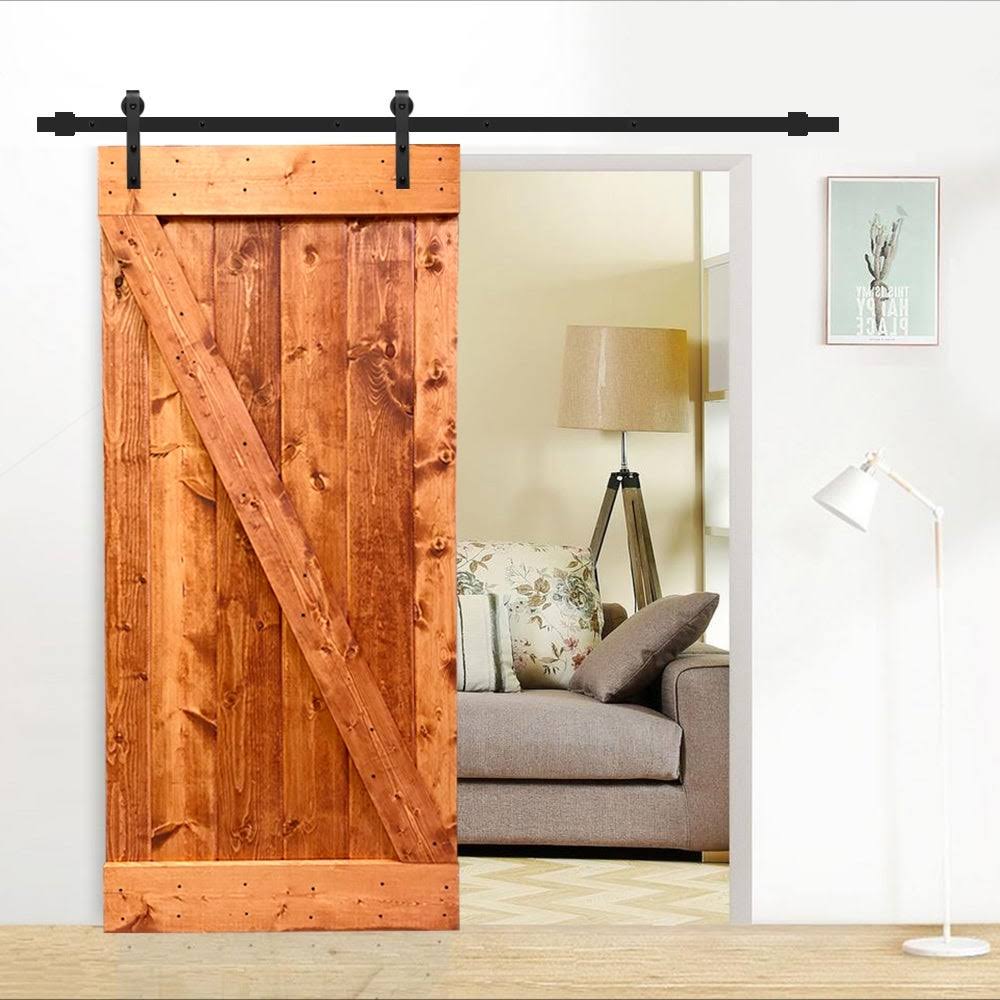 24 in. x 84 in. Red Walnut Stained Wood Interior Sliding Barn Door with Hardware Kit D2827
