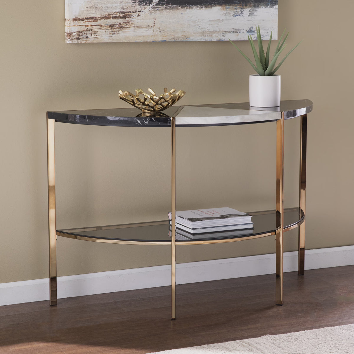 Half Moon Faux Marble Console Table K3197