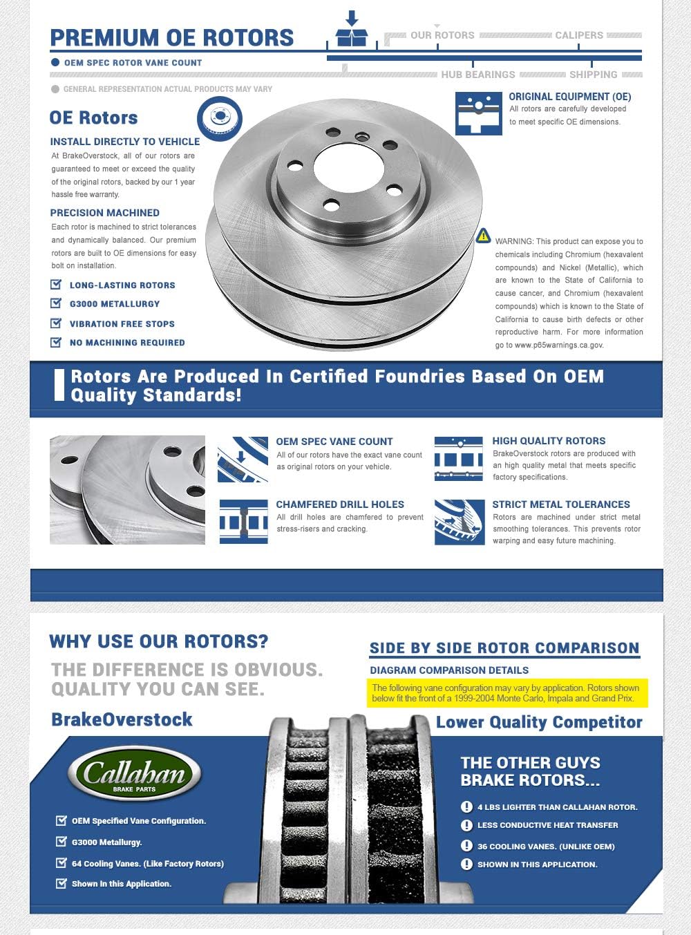 6 Lug Brake Rotors and Brake Pads with Clips G444127