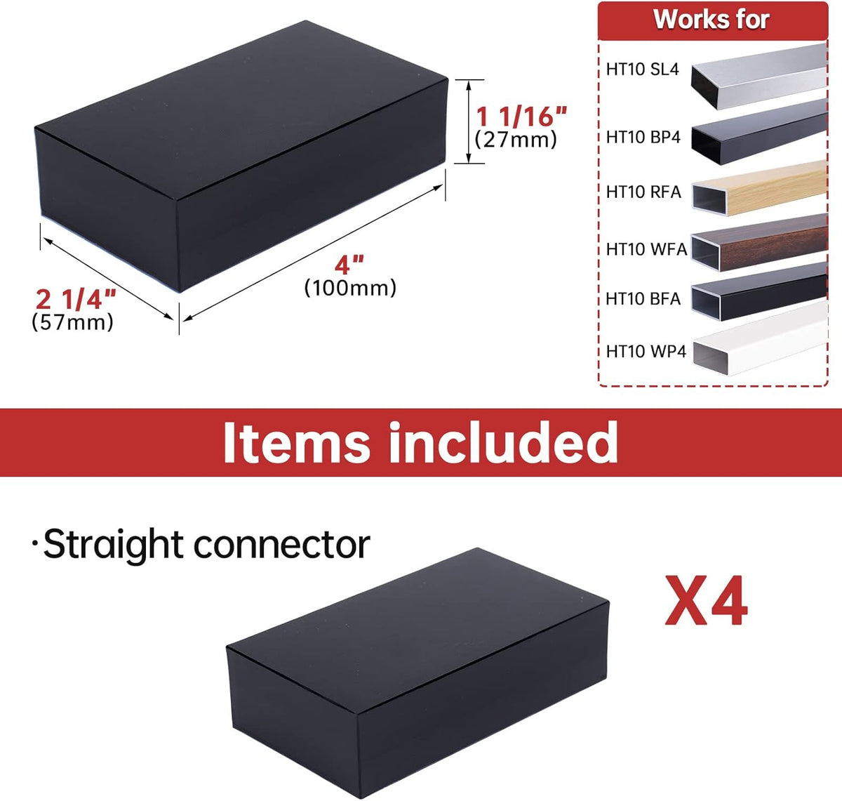 4Pack Weldless Handrail Connector Black Internal Spline for Straight Rectangle Top Rail B73961