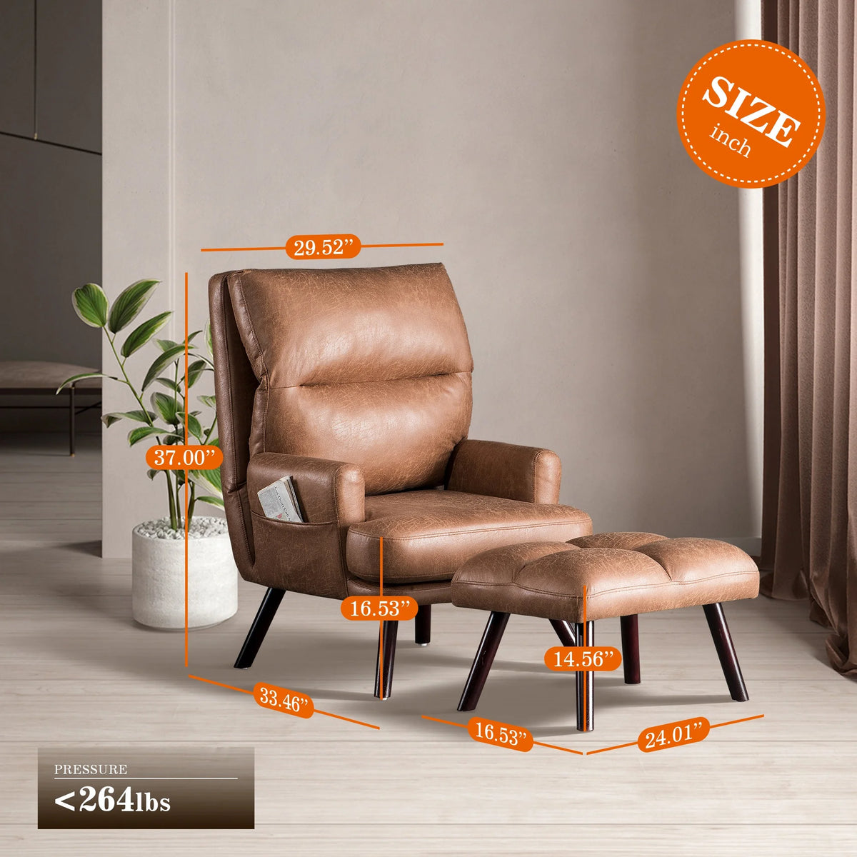 Modern Accent Chair with Ottoman and Adjustable Backrest V54856