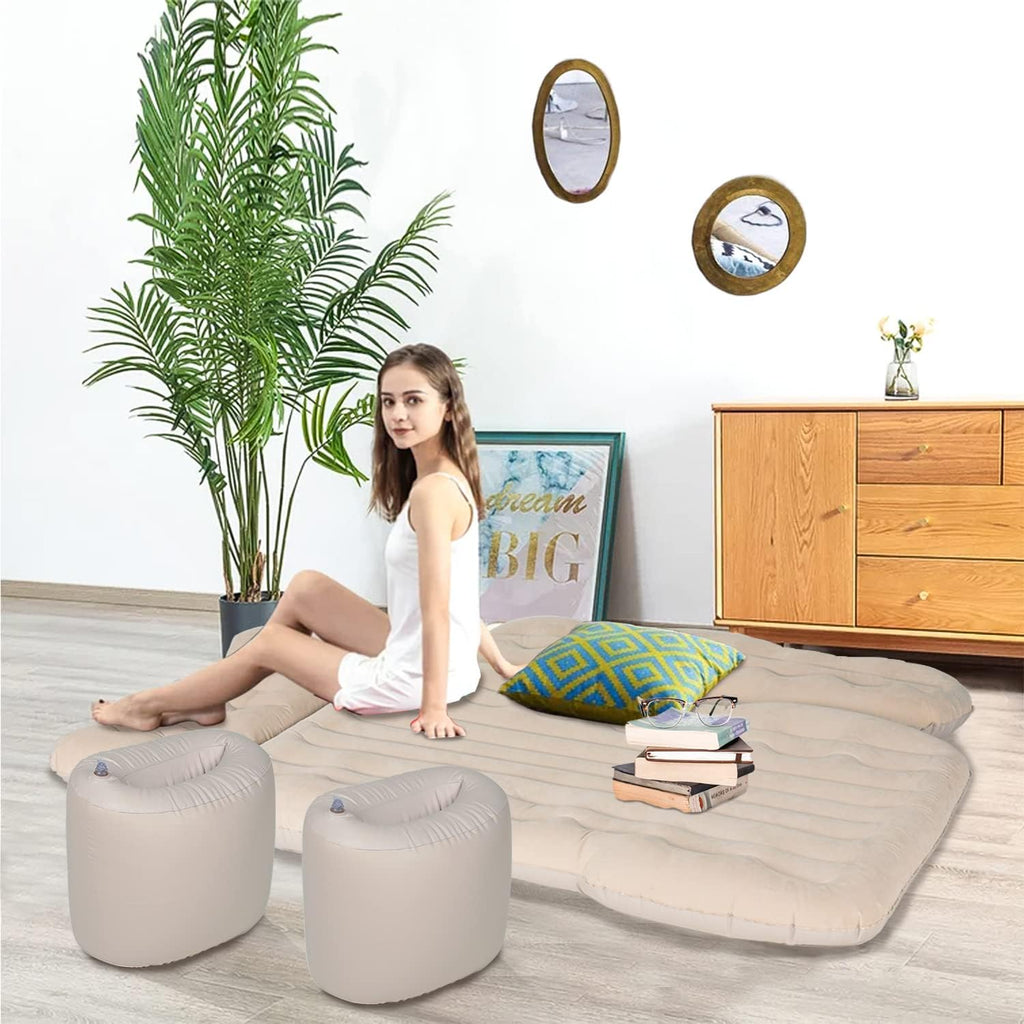 Beige Inflatable Car Air Mattress with Air Pump P49711