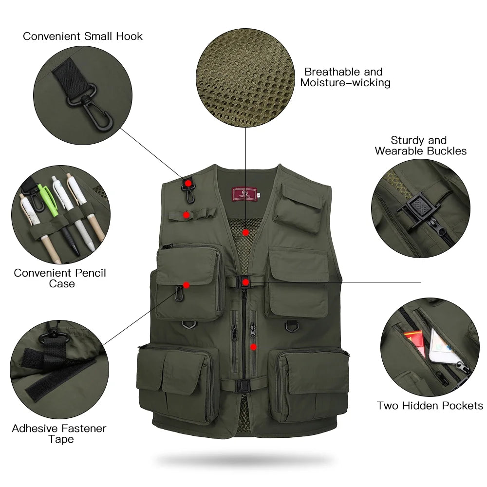 Khaki Quick Dry Fishing Photography Vest G2738