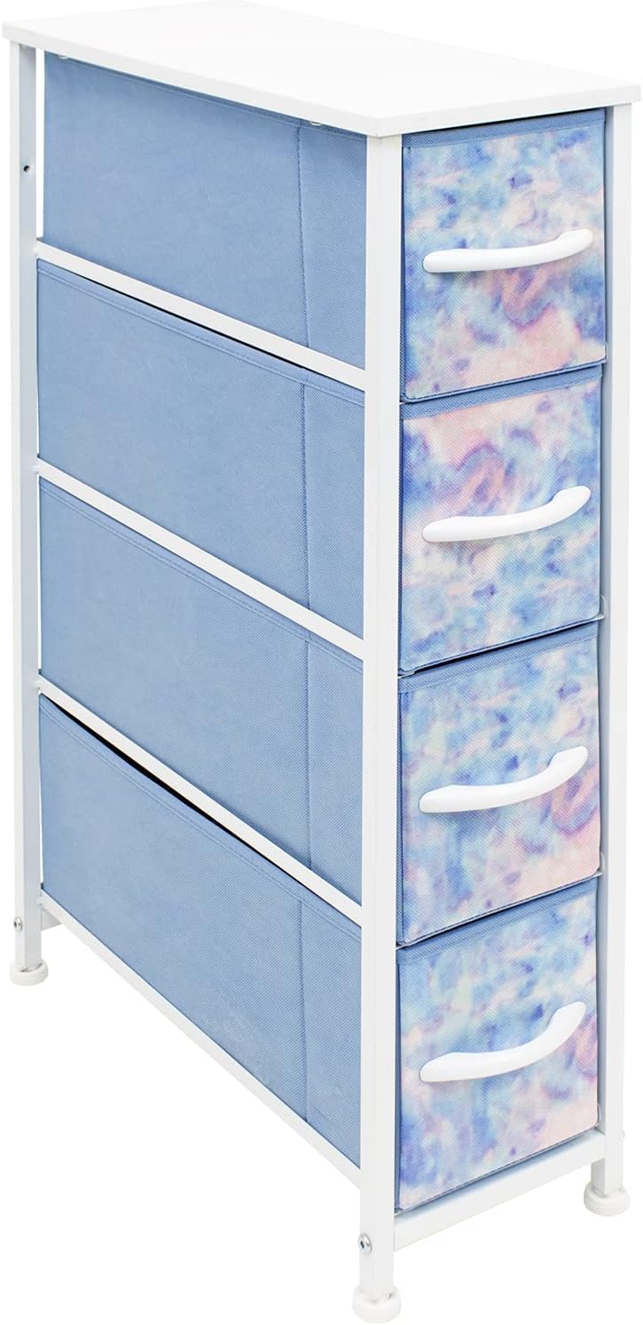 Narrow 4 Drawer Dresser Tower with Fabric Bins N146