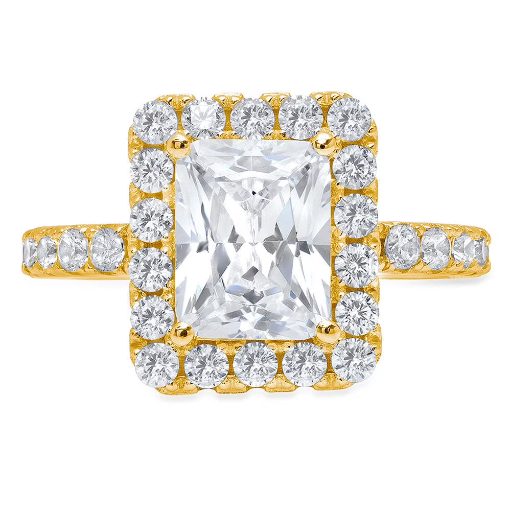 Emerald Cut Clear Simulated Diamond 18k Yellow Gold Halo Ring Size 5.5 G901