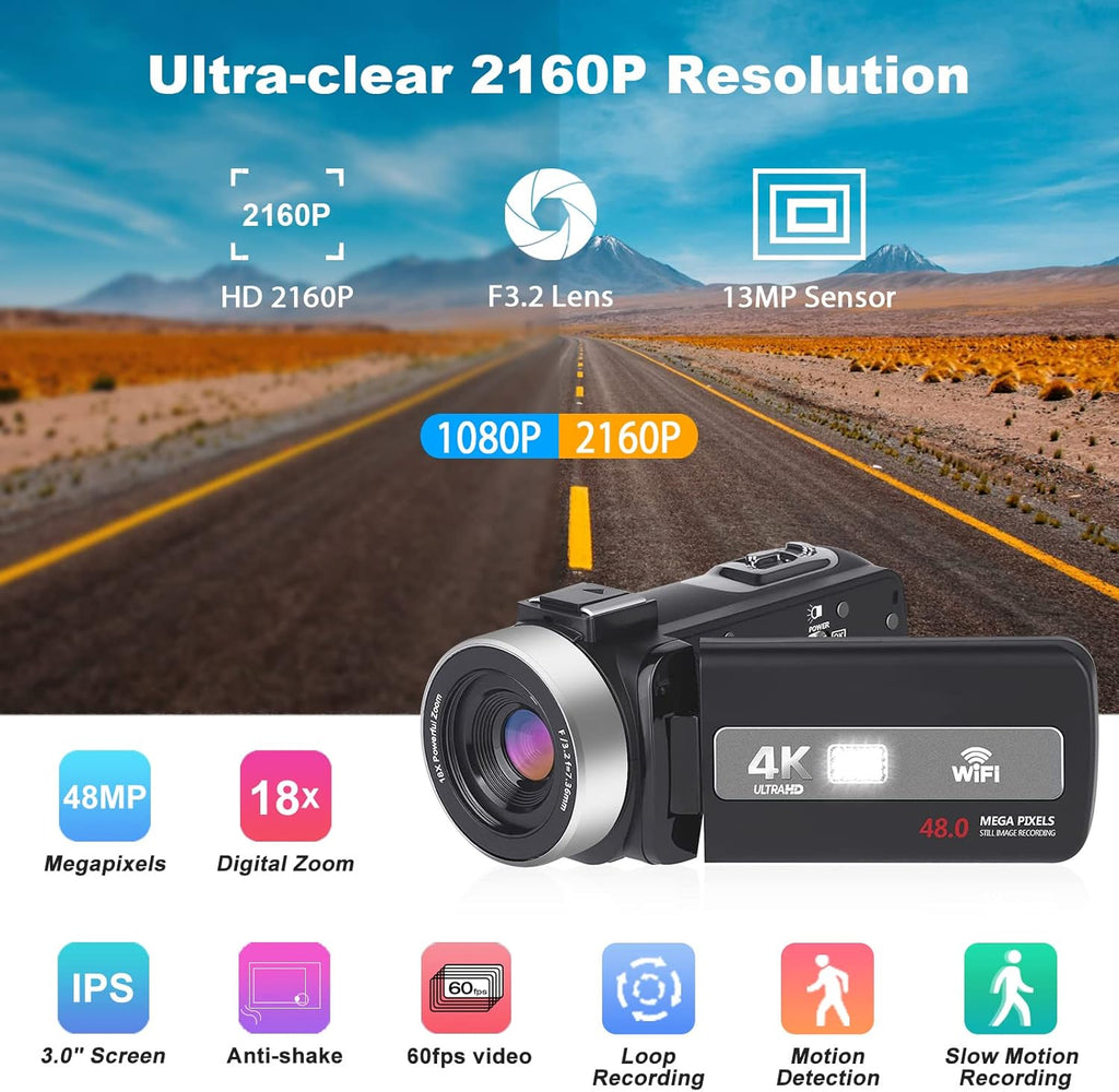 4K 60fps Digital Video Camera with 18X Manual Zoom & Autofocus D5084