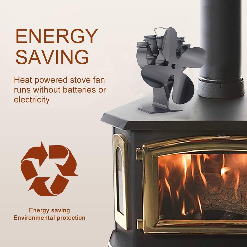 4 Blades Heat Powered Stove Fan with Magnetic Thermometer Pack of 2 U438