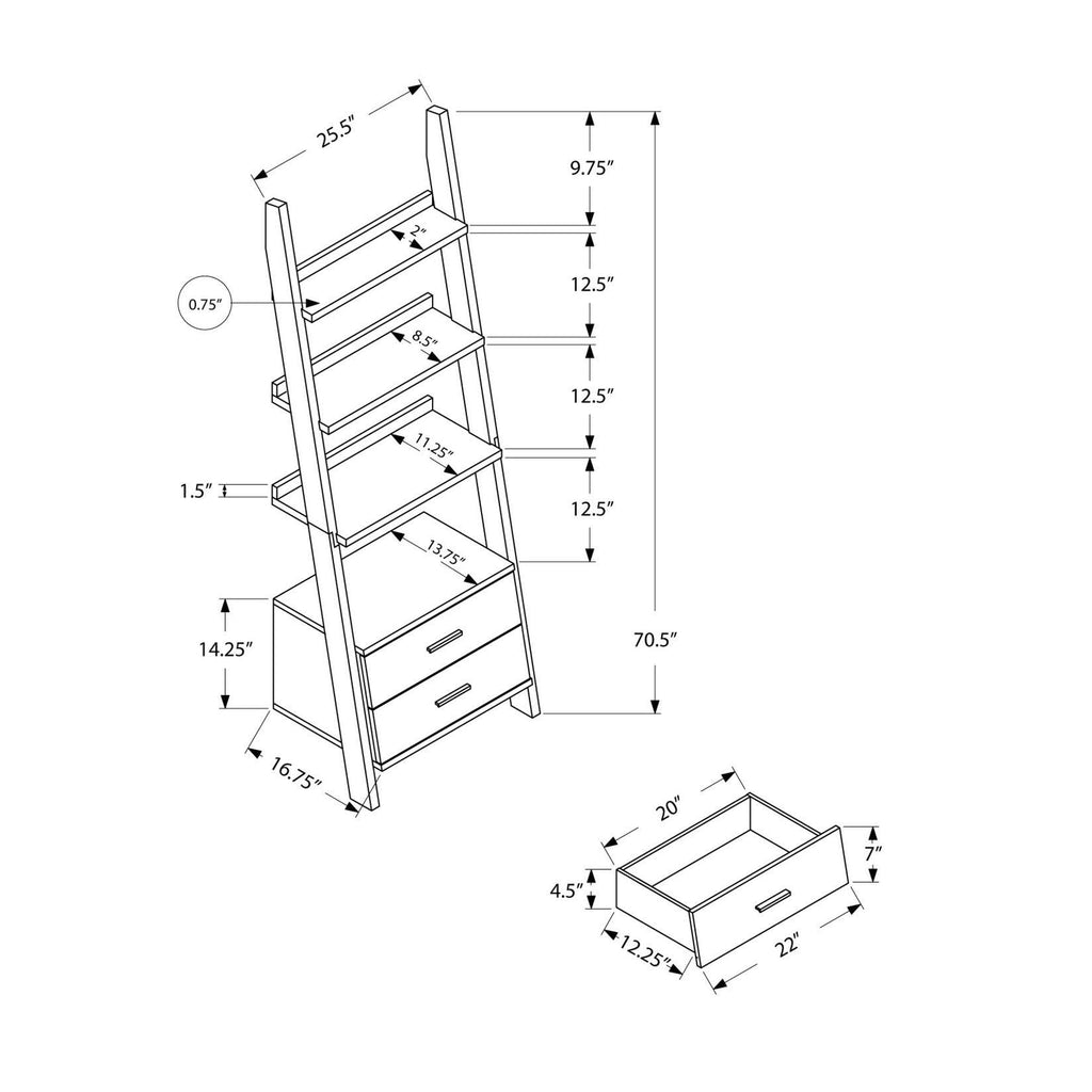 Grey-Black Ladder Bookcase with 2 Storage Drawer E3005